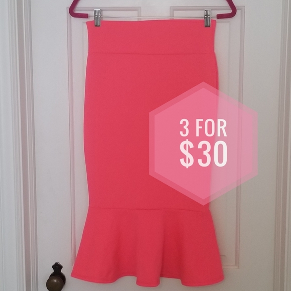 NWOT SJ Style Neon Pink Midi Skirt - Picture 1 of 4